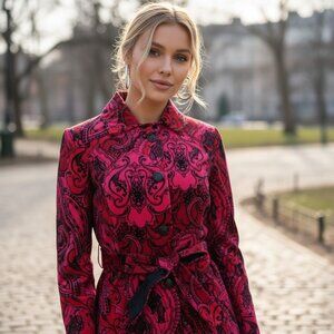 ETCETERA Paisley Velvet Jacket Size 4 S Coat Topper Retro Vibe Peacoat Driving